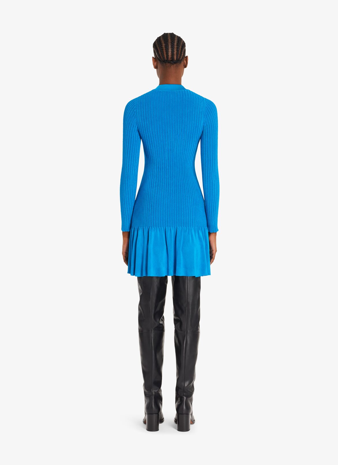 Short Shiny Ribbed Dress ALAÏA BLUE SHORT SHINY RIBBED DRESS